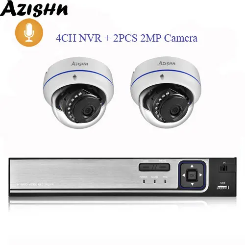 AZISHN 4CH 5MP POE NVR система безопасности 5MP 4MP 2MP H.265 аудио запись IP камера ИК ночного видения Onvif CCTV комплект видеонаблюдения - Цвет: 4CH NVR and 2PCS 2MP