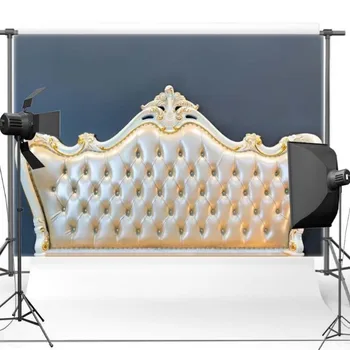 

Golden Gold Tufted Headboard Bedroom Backgrounds for sale Vinyl cloth High quality Computer print wall backdrop