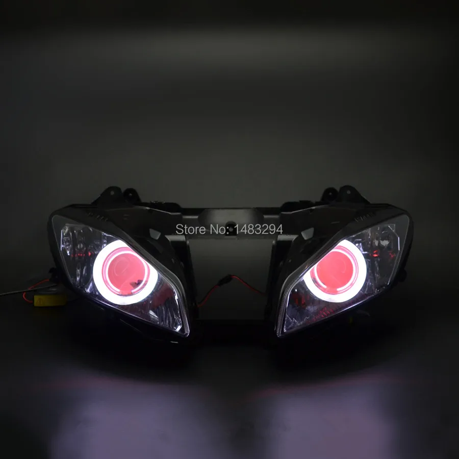 Модифицированный HID преобразователь фар проектора в сборе белый ангел красный демон глаза подходит для Yamaha YZF-R6 08-15 09-14