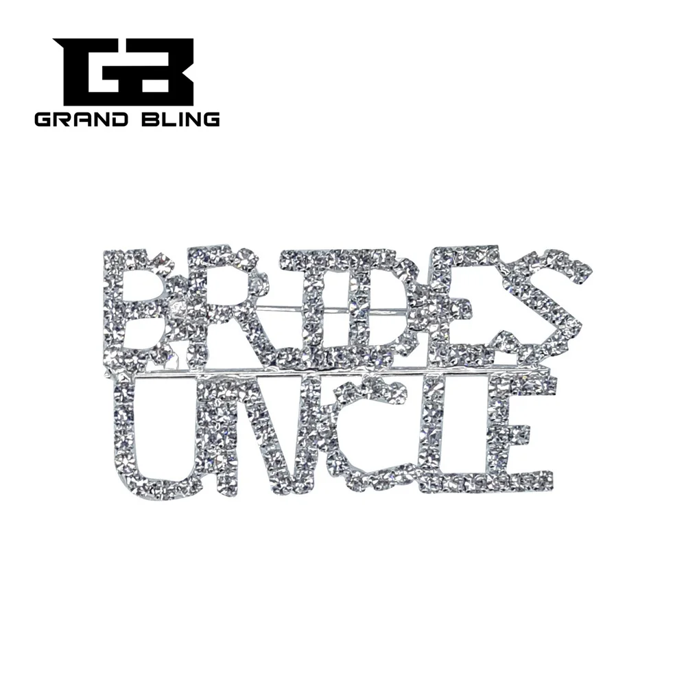 

BlingBling Crystal Wedding Theme Accessory "BRIDES UNCLE" Word Brooch Pin for Bride's Relative