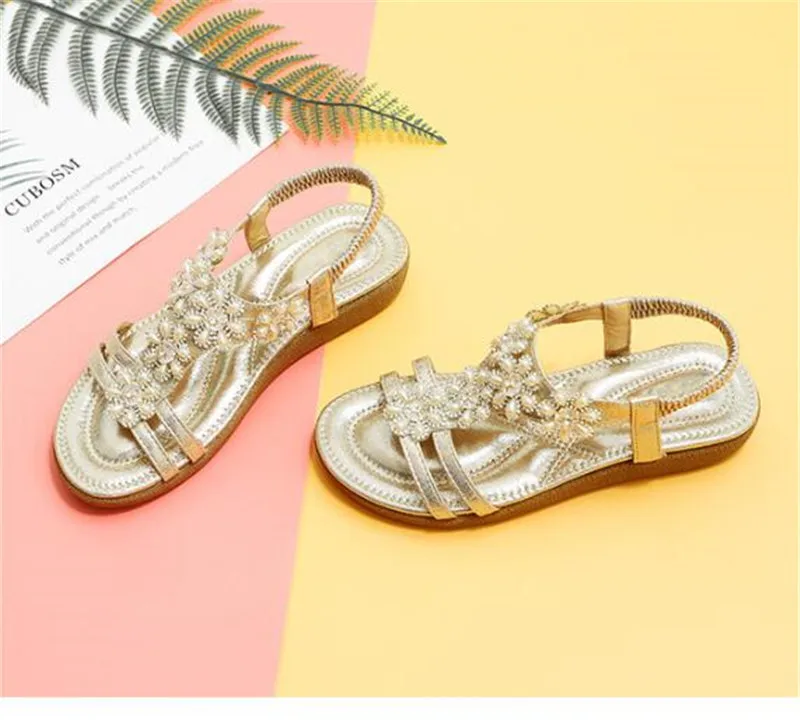 CEYANEAO/ г. Нескользящие износостойкие туфли на плоской подошве Простые Модные сандалии пляжная обувь со стразами и цветами