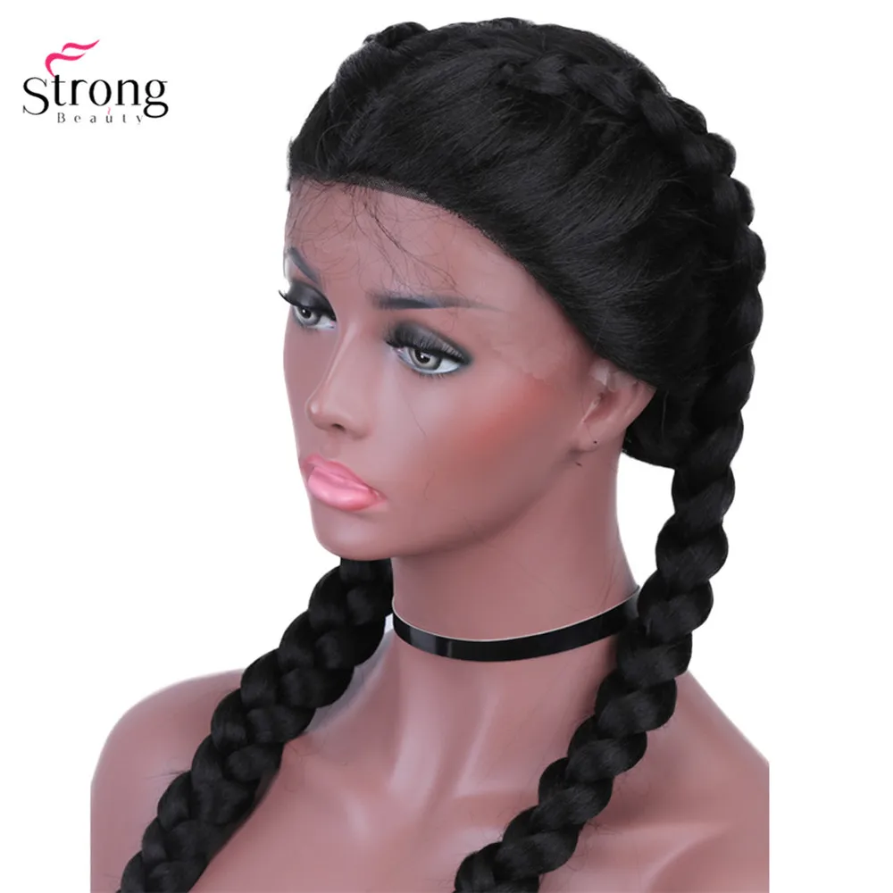 StrongBeauty две французские косы прически Кружева передние парики для женщин синтетический парик шнурка длинные черные с волосами младенца - Цвет: Black ZYD1ZYLFW-20-2