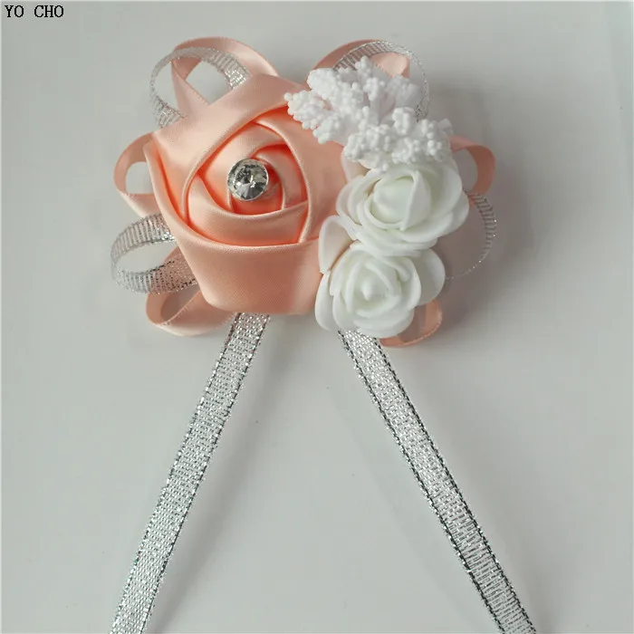 Йо Чо Сделай Сам креативный искусственный цветок на запястье для подружки невесты сестры ручной цветы невесты цветы Королевский синий свадебный Декор цветок - Цвет: Champagne pink