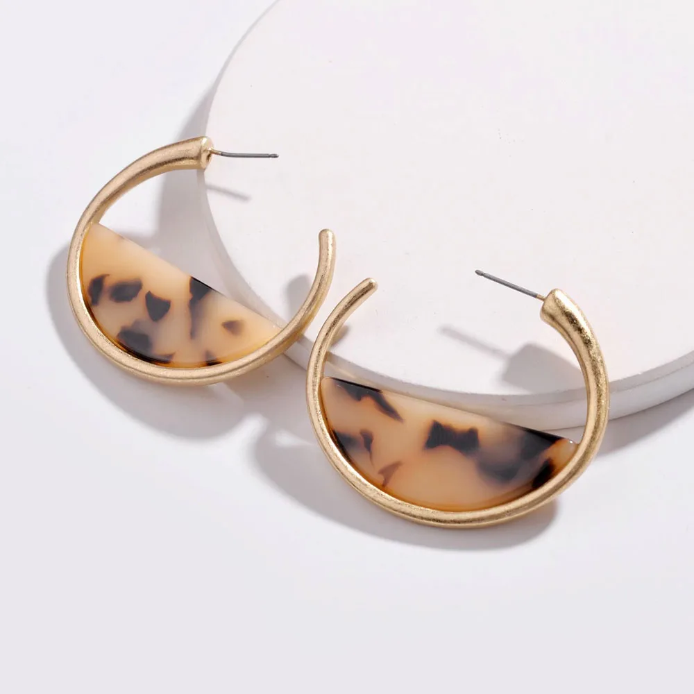 

HuiDang Unique Hoop Earrings Semi Circle Colorful Resin Acrylic Leopard Hoop Metal Earrings for Women