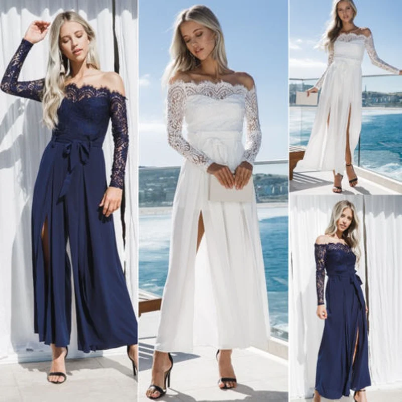 ZOGAA Women Sexy White Lace Long Jumpsuits Formal Party Ball Gown Elegants Dress Loose Sundress Beach Evening Wide Leg Pants ZOGAA Women Sexy White Lace Long Jumpsuits Formal Party Ball Gown Elegants Dress Loose Sundress Beach Evening Wide Leg Pants
