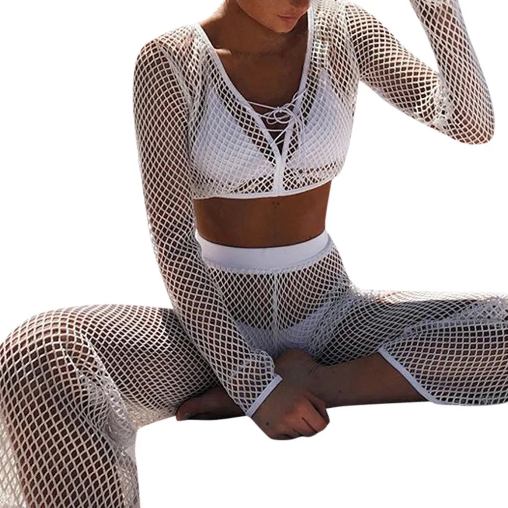 

SAGACE Solid Bikini Four Pieces Mesh Hollow Out Brazilian Swimwear Push Up For Women Lady 2019 Summer Beachwear For Women