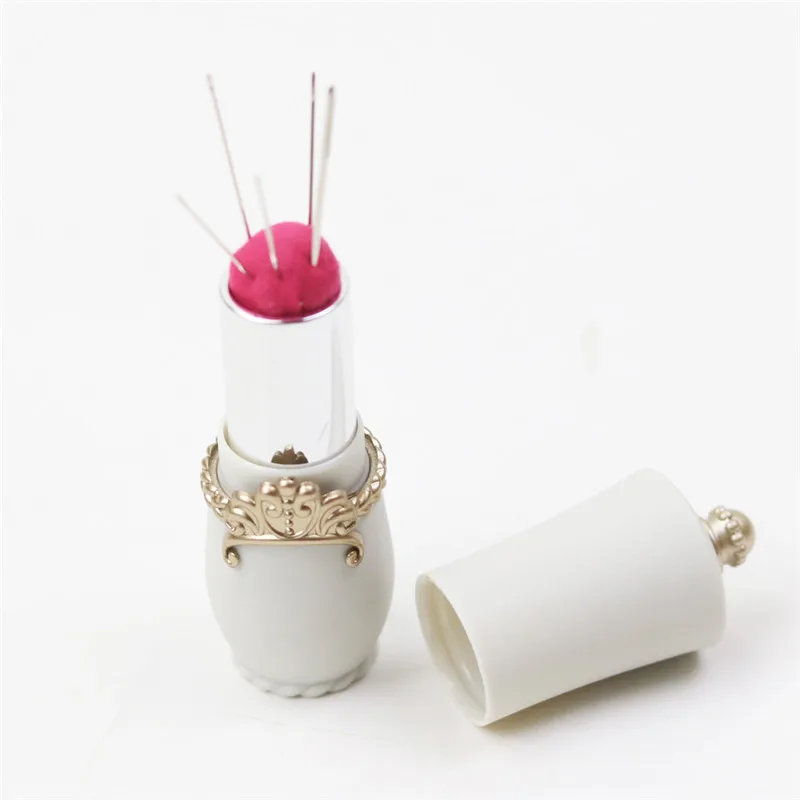 New Lipstick Shaped Pin Cushion 5pcs Handy Sewing Needles Portable Sewing Tools Fabric Crafts 6 Colors Women Charm Needles Tools (6)