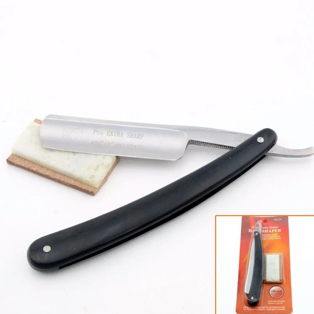 ZY Straight Razor Shave Ready Black Handle+Leather Strop Stone 10000 Sharpenerin Razor from