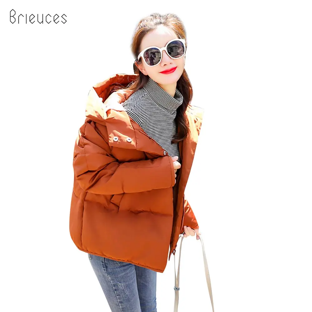 

Brieuces 2018 hooded women winter jacket short cotton padded womens coat autumn casaco feminino inverno solid color parkas