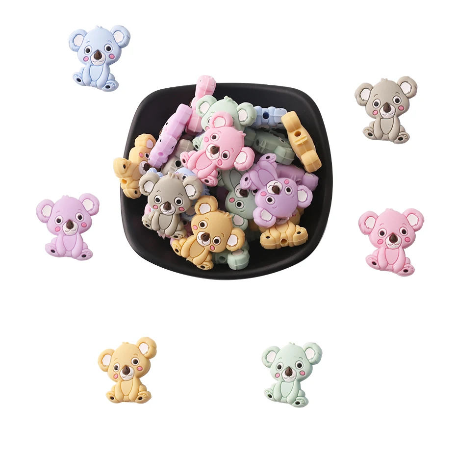 

CHEWELRY 3pc Silicone Beads Mini Teether Koala Silicone Teether DIY Nursing Necklace Teething Silicone Rodents Baby Teethers