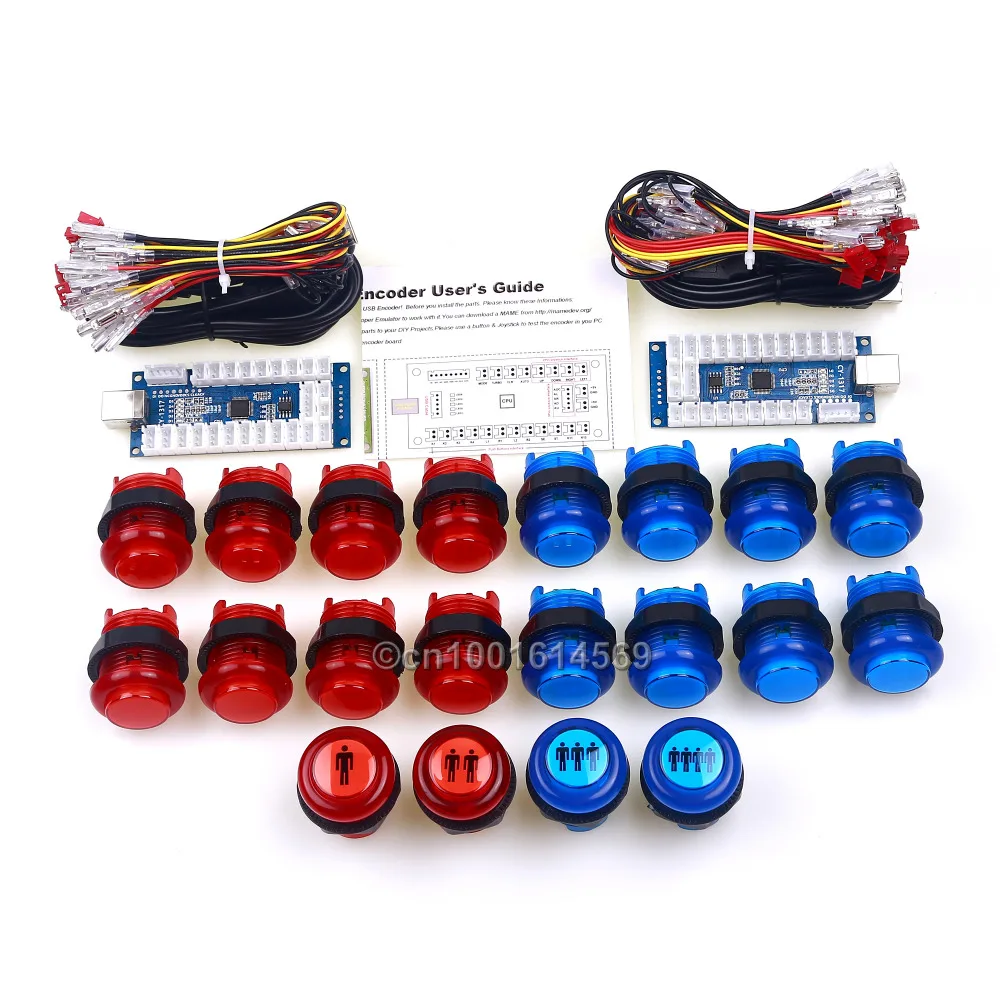 

20 x Plastic LED Bulbs Arcade Button + 4 In 1 LED USB Encoder Circuit Board With Micro Switch For Raspberry Pi 1 2 3 Retropie 3B