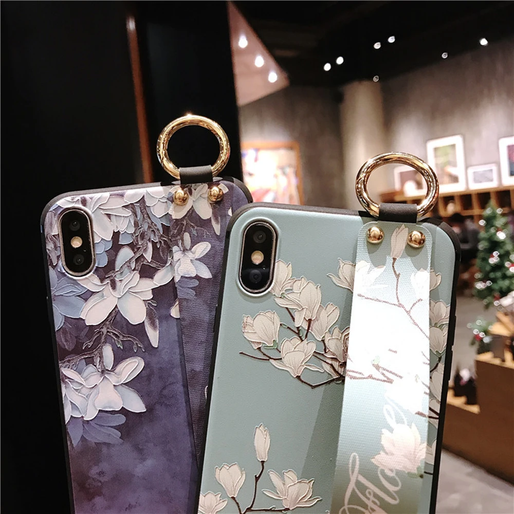 Eqvvol 3D тиснение цветок браслет телефон чехол для iPhone XS MAX XR X 8 7 6 6S Plus матовые мягкие