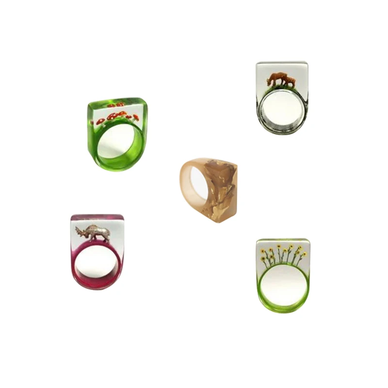 

Handmade Mold Transparent Silicone Ring Mould For Epoxy Resin With Real Flower Herbarium DIY Square Head Ring Mold With Flowers