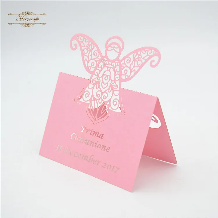 

Party items laser cut angel custom First Communion place cards for table deco.