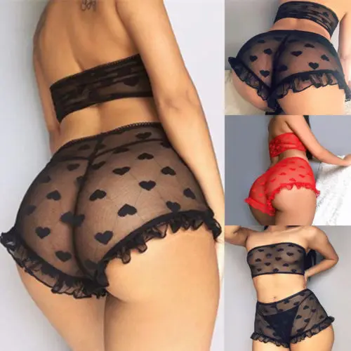 

New Sexy Women's Lace Tulle Lingerie Sets Heart Print Ruffles Exotic Sets Sleepwear Babydoll Lady Sexy Underwear Nightwear
