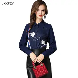 JKKFZY Новые поступления 2018 осенние женские рубашки модные высокого качества с длинными рукавами элегантные темно-синие блузки женские