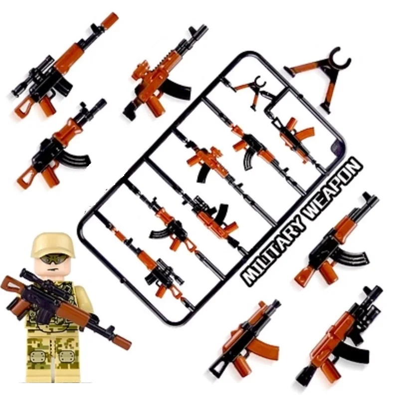 

AK47 Block plastic weapon machine gun playmobil military weapons city Mini figures parts Bricks building Block original toys