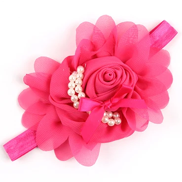 Милая головная повязка с цветком для новорожденного жемчуга розы аксессуары для волос эластичный головной убор фотографический реквизит w- 075 - Цвет: as picture 7