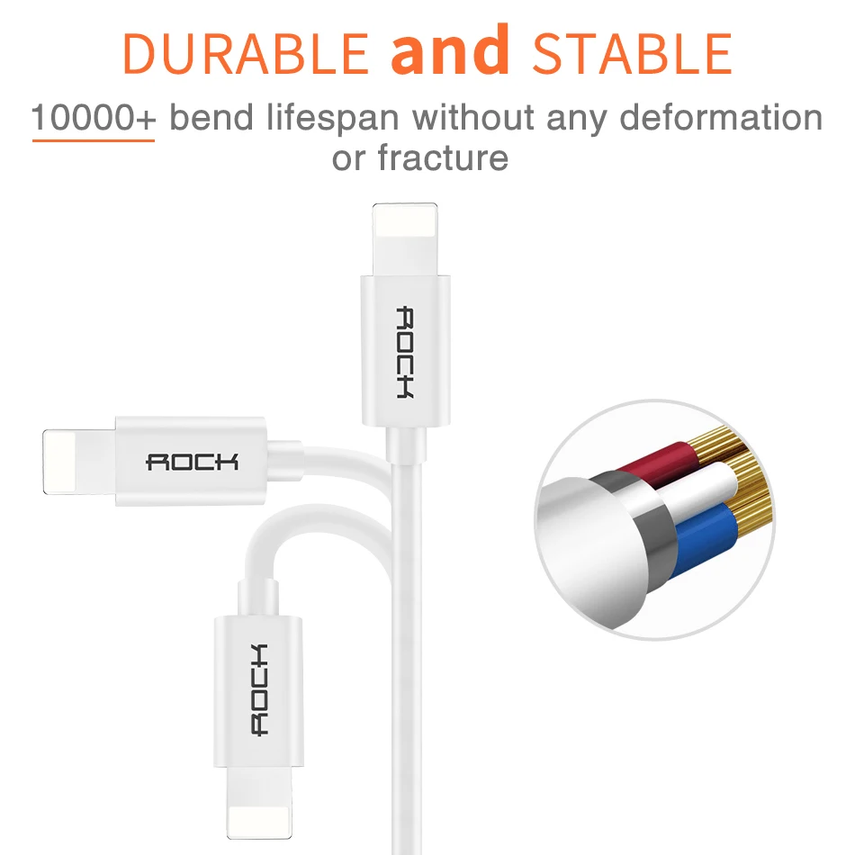 ROCK 3 pcs/lot 2m USB Cable For iPhone X 8 7 6 6S Plus 5 5s SE Fast Data Sync Charging Charger Cables for Lighting Cable cord