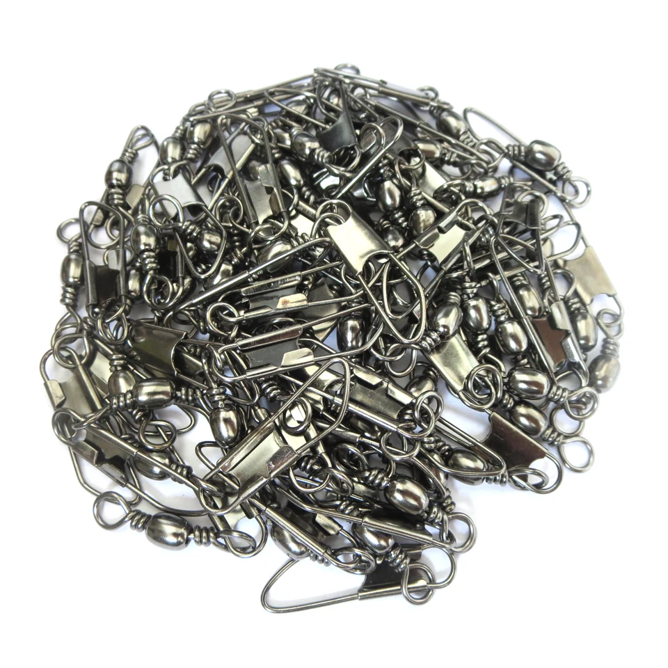 50Pcs Stainless Steel Barrel Fishing Swivel With Safety Snap Size 1# Fishing Tackle Box