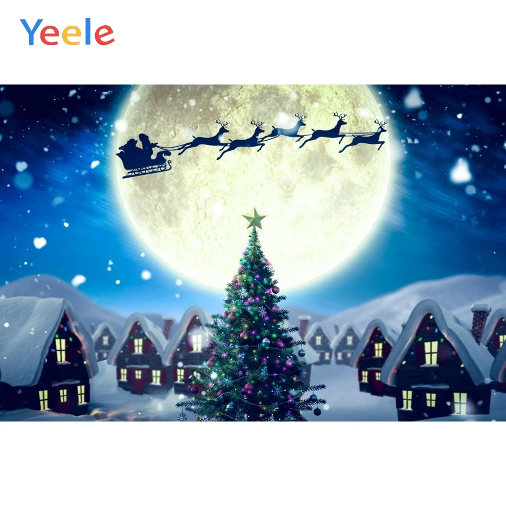 

Yeele Merry Christmas Party Moon Tree Gift Reindeer House Photo Background Custom Vinyl Photography Backdrop For Photo Studio