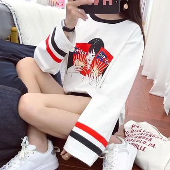 

Women's T-shirts Tops Japanese Kawaii Ladies Ulzzang Cartoon Print Bf Loose T-shirt Female Korean Harajuku Clothes For Women