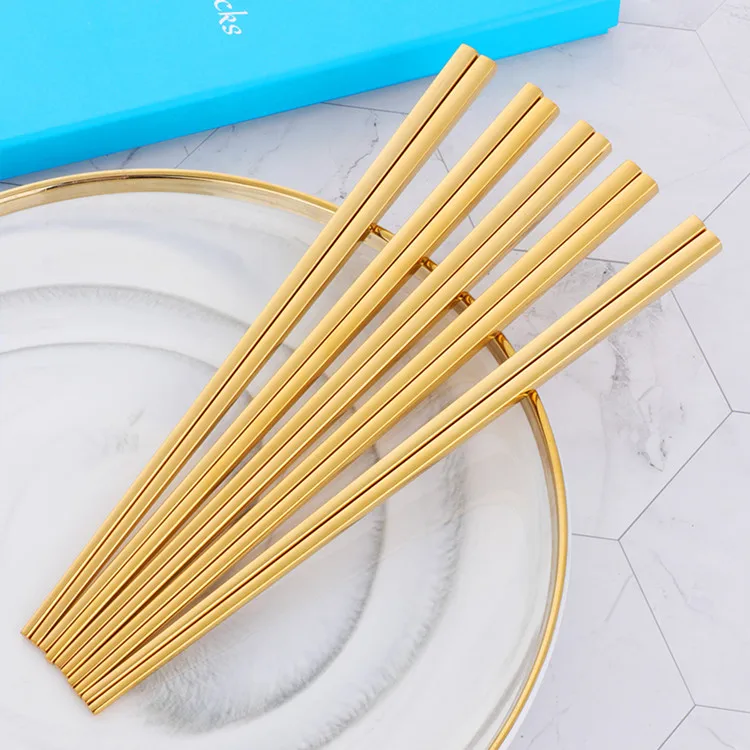 5 Pairs Gold Chopsticks Set Stainless Steel Chopsticks Sushi Japanese Durable Black Korean Chopsticks Set Plated ChopSticks