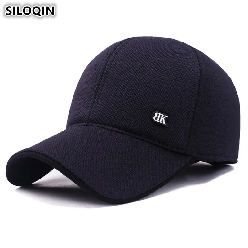 

SILOQIN Snapback Caps Adjustable Size Cotton Earmuffs Warm Baseball Cap For Men Simple Brands Men's Tongue Cap Male Winter Hat
