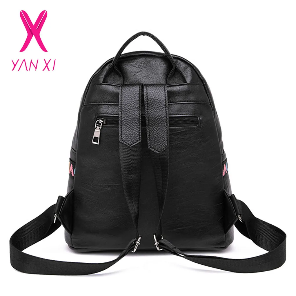 Женский рюкзак для ноутбука YANXI черный школьный из искусственной кожи высокого