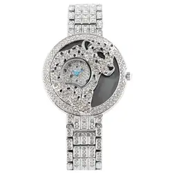 Модные кварцевые часы со скелетом из сплава для женщин, уникальные леопардовые часы с узором, Роскошные наручные часы со стразами