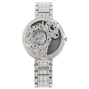 

Unique Alloy Skeleton Quartz Watch Movement for Ladies Fashion Leopard Pattern Watches Luxurious Diamond-encrusted Wristwatch