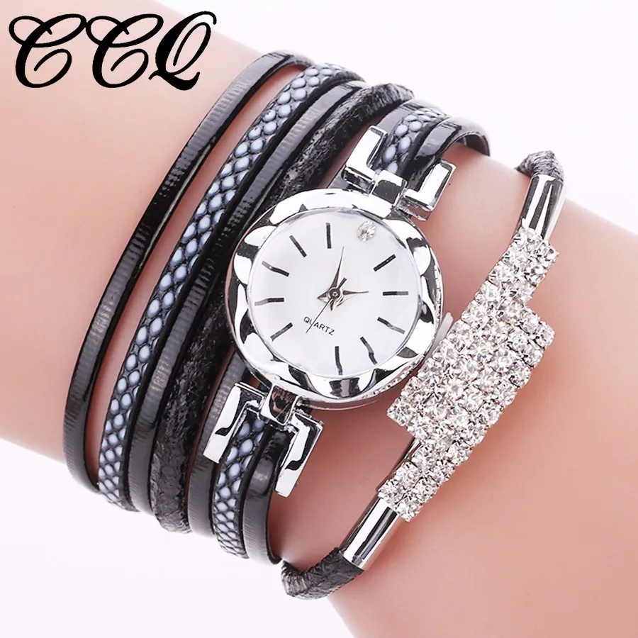 

CCQ Brand Women Bracelet Rhinestone Watch Ladies Casual Fashion Leather Clock Vintage Quartz Watch Relogio Feminino Dropshipping