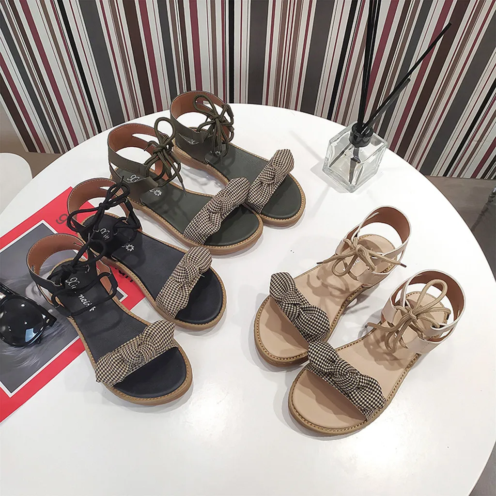 

2019 New Instyle Women's Ladies Summer Bohemian Cross-tied Bowknot Flat Beach Sandals Roman Shoes Sandalias de las senoras sexy