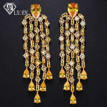 

LXOEN Luxury 8 Color Women Wedding Tassel Drop Earrings with Silver Color Zircon Crystal Bride Dangle Earings Jewelry Gift