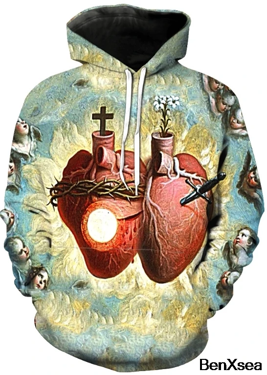 

THE SACRED HEART 3D STREET WEAR HOODIE Harajuku Fashion Hip Hop Sweatshirt