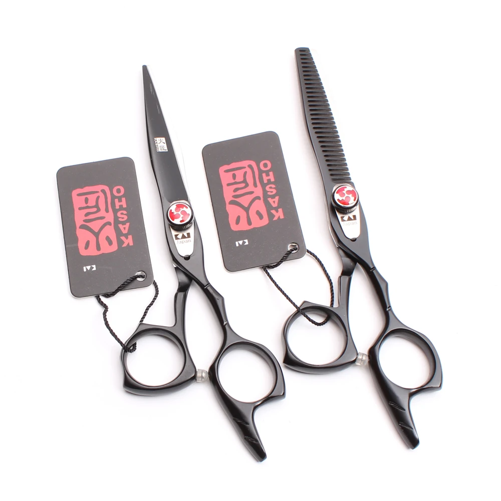 

H9017 6inch 17.5cm 440C Kasho Black Professional Scissors for Hairdressers Cutting Scissors Thinning Shears Solon Styling Tools