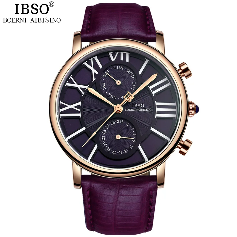 IBSO, женские роскошные часы с римскими цифрами, неделя и календарь, высококачественные многофункциональные часы, женские часы с ремешком из натуральной кожи, Montre Femme