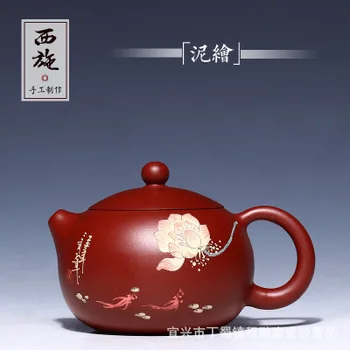 

2018 new style 200ml Yixing genuine artists handmade purple clay pot Dahongpao Zhu Xi Qing Xi Shi teapot hand painted