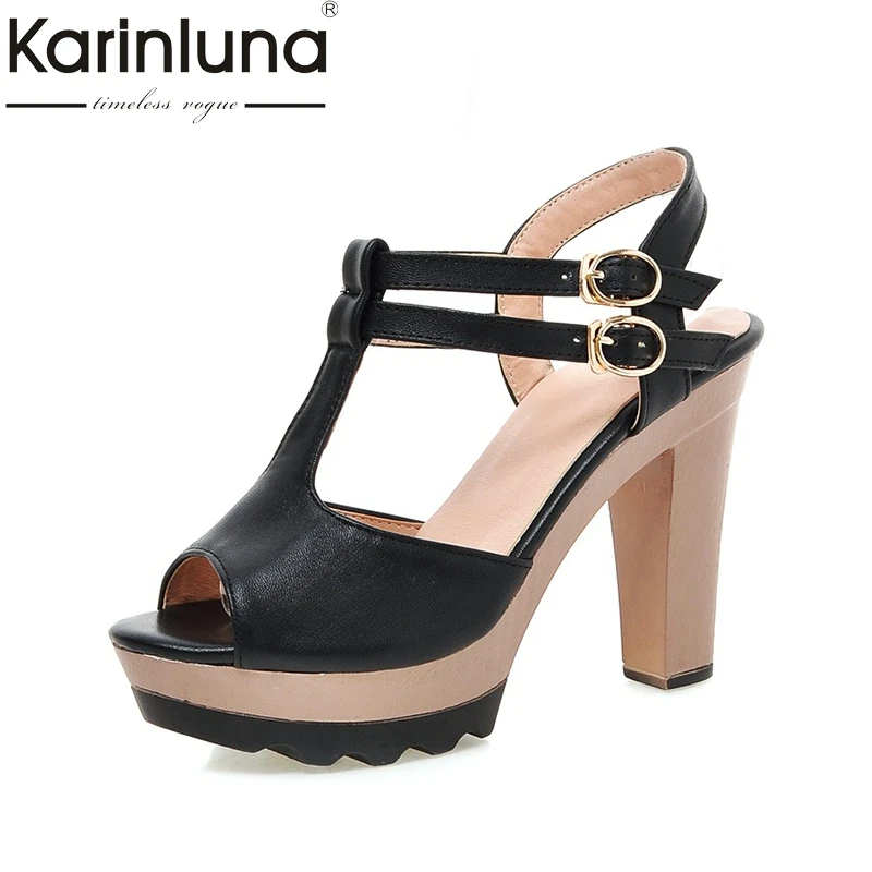

KarinLuna 2018 Top Quality High Heels Summer Shoes Sandals Fashion Platform t-strap Sandal Shoes Women