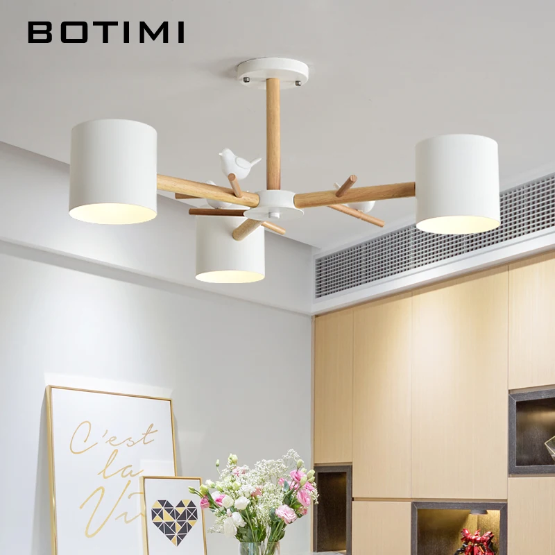 Скандинавская люстра с птицами BOTIMI 220 В металлический абажур для гостиной