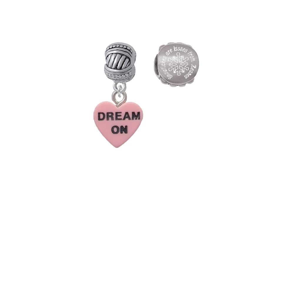 Acrylic Pink Dream On / Bite Me Heart Snowflakes are Kisses from Heaven Charm Beads (Set of 2)