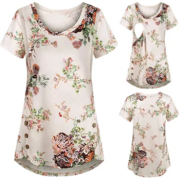 

Nursing Clothes Fashion Women Breastfeeding Flower Print Top T-Shirt Blouse Zwangerschaps Kleding Nursing Clothes For Women 2019