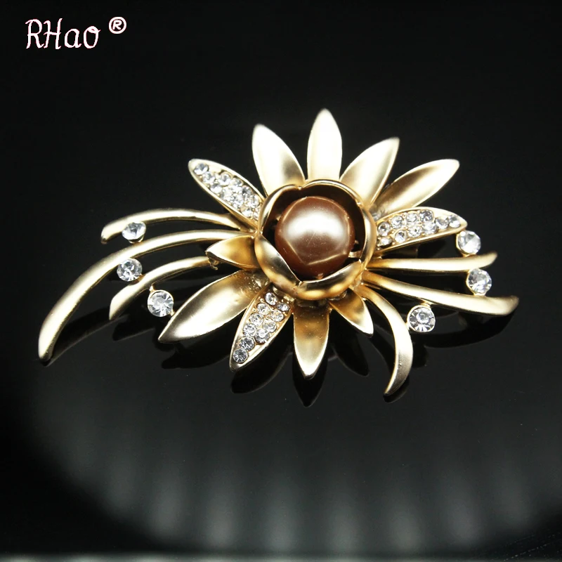 RHao أنيقة الذهب ورقة زهرة دبابيس للنساء الزفاف حزب مجوهرات اكسسوارات وشاح كليب دعوى الصدار اللباس طوق دبابيس