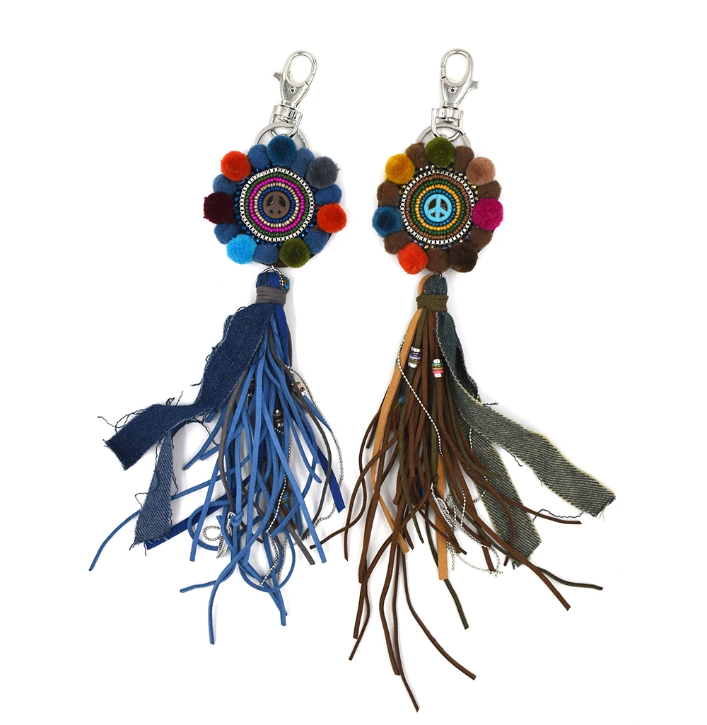 New fashion car keychains lanyards Keys ring key finders Leather tassel Pompons keychains pendant bagchains