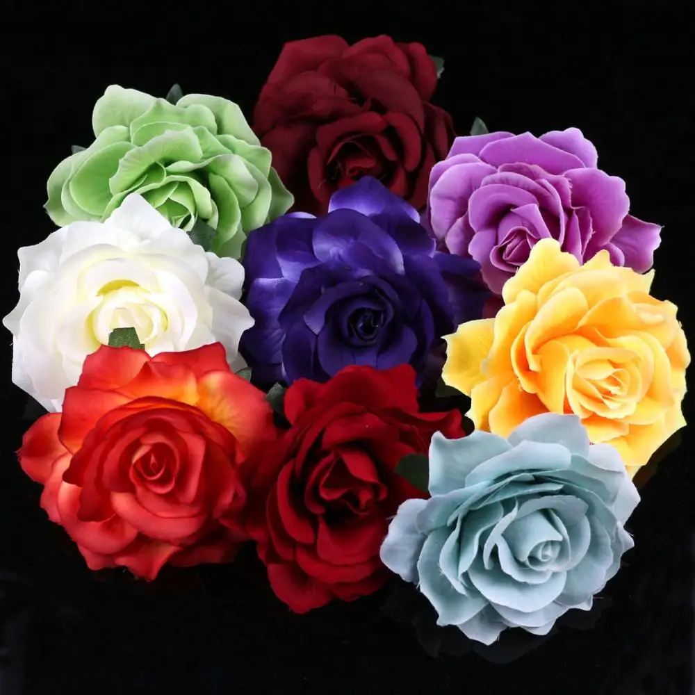 20PCS/lot 12cm Artificial Roses Flower Heads Bulk Velvet rose Wedding Rose Fake flowers Multiple color