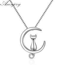 ANENJERY collana in argento Sterling 925 per donna luna gattino gatto collane e pendenti scatola catena kolye S-N187