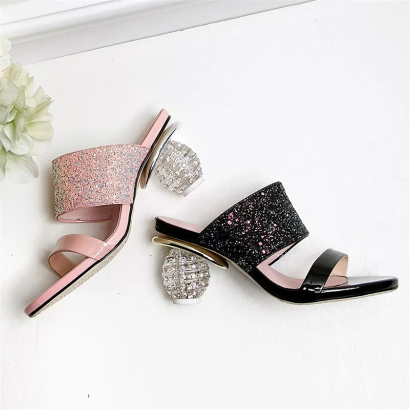 Ouqinvshen Bling Women Slippers Plus Size Casual Black Pink Fashion Concise Crystal Heel Summer Shoes Peep Toe Ladies Slippers Ouqinvshen Bling Women Slippers Plus Size Casual Black Pink Fashion Concise Crystal Heel Summer Shoes Peep Toe Ladies Slippers