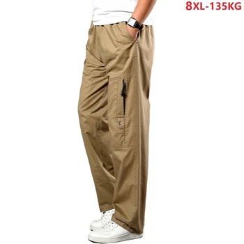 

Men cargo pants large size Stretch Straight trousers autumn military khaki big 5XL 6XL 7XL 8XL pocket 130KG safari casual pants