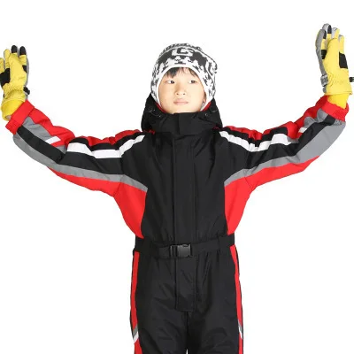 Теплый зимний детский лыжный костюм для девочек и мальчиков, водонепроницаемый детский зимний костюм детский комбинезон на 2, 4, 6 лет ветрозащитный комбинезон - Цвет: Черный