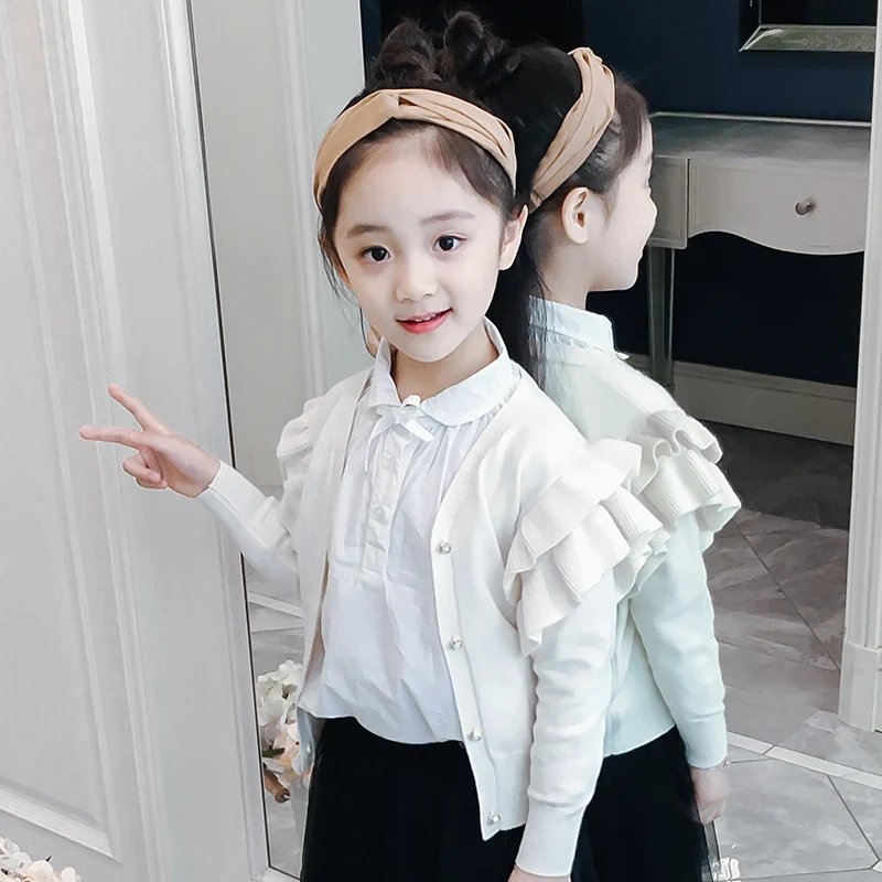 

Famli Girls Jacket Spring 2018 New Double Lace Long Sleeve Knitted Coat Clothes Kids Autumn Sweater For Children Clothing